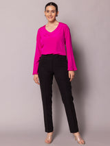 Bell Sleeves Crepe Top- Hot Pink