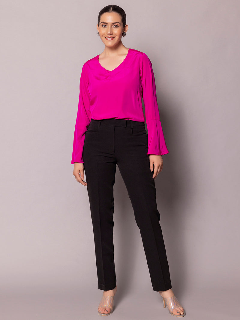 Bell Sleeves Crepe Top- Hot Pink