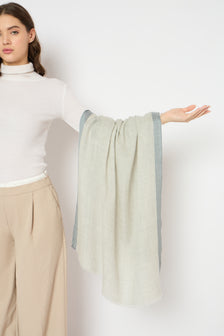 Light Grey Contrast Border Woolen Rectangular Stole for Women