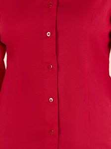 Red Cotton Blend Darted Slim- Fit Stretchable Shirt
