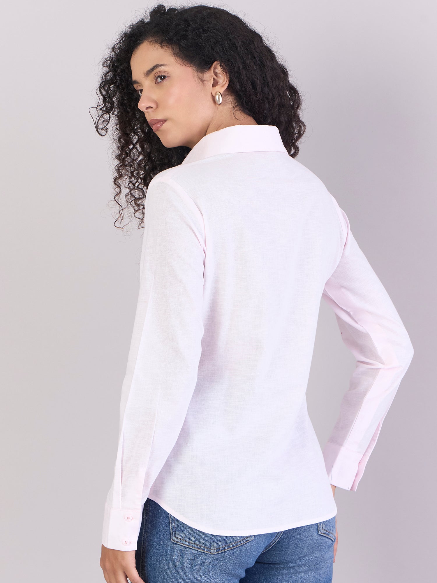 Baby Pink Soft Textured Cotton-linen Long Sleeve Shirt