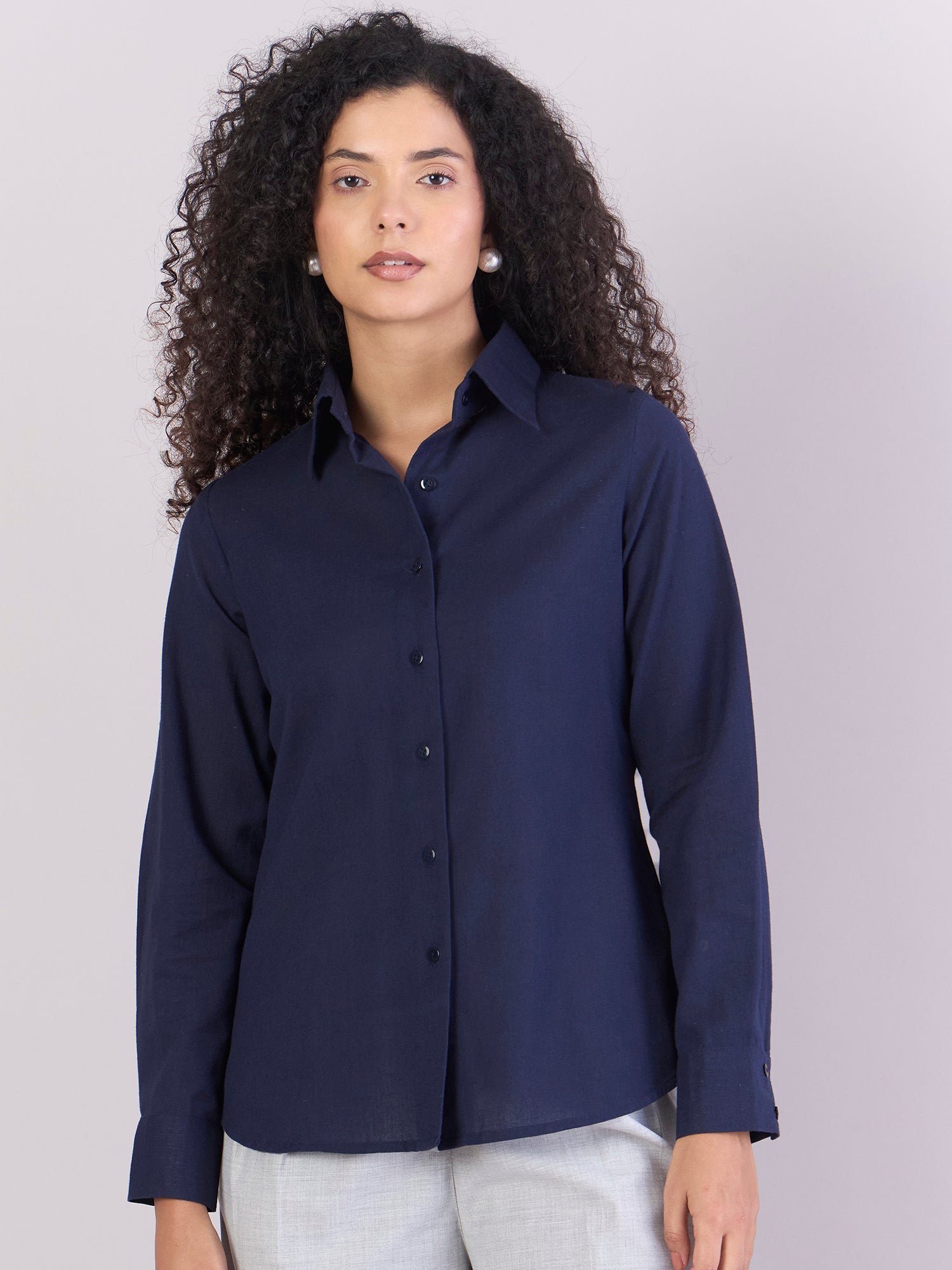 Navy  Lightweight Pure-Cotton relax-fit Shirt