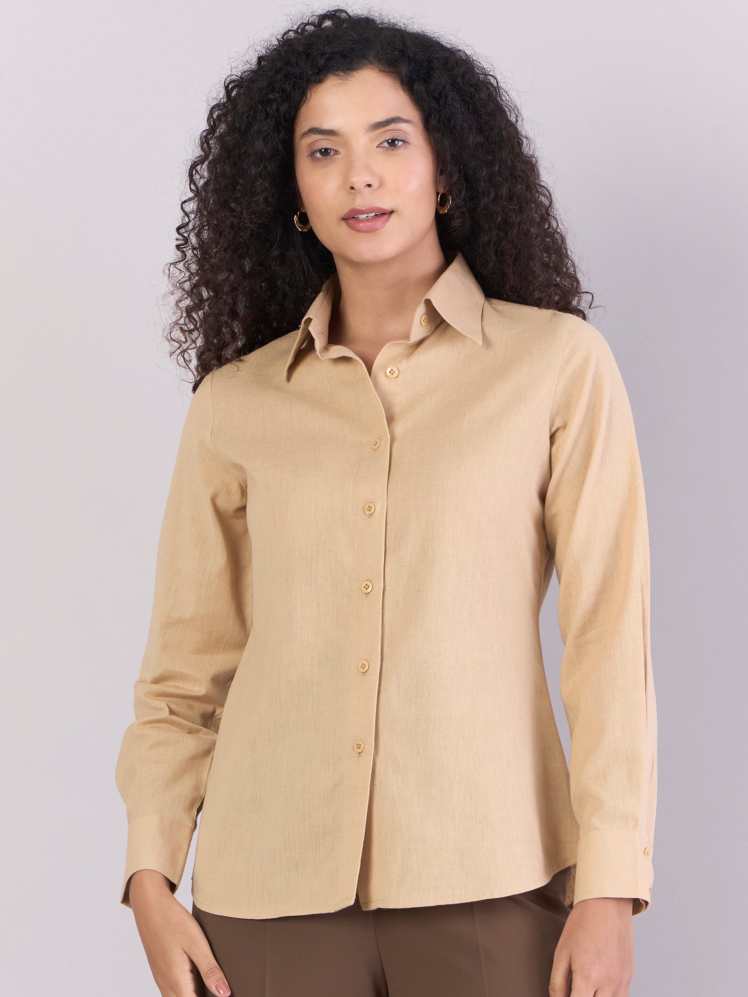 Beige Lightweight  Pure-Cotton relax-fit Shirt