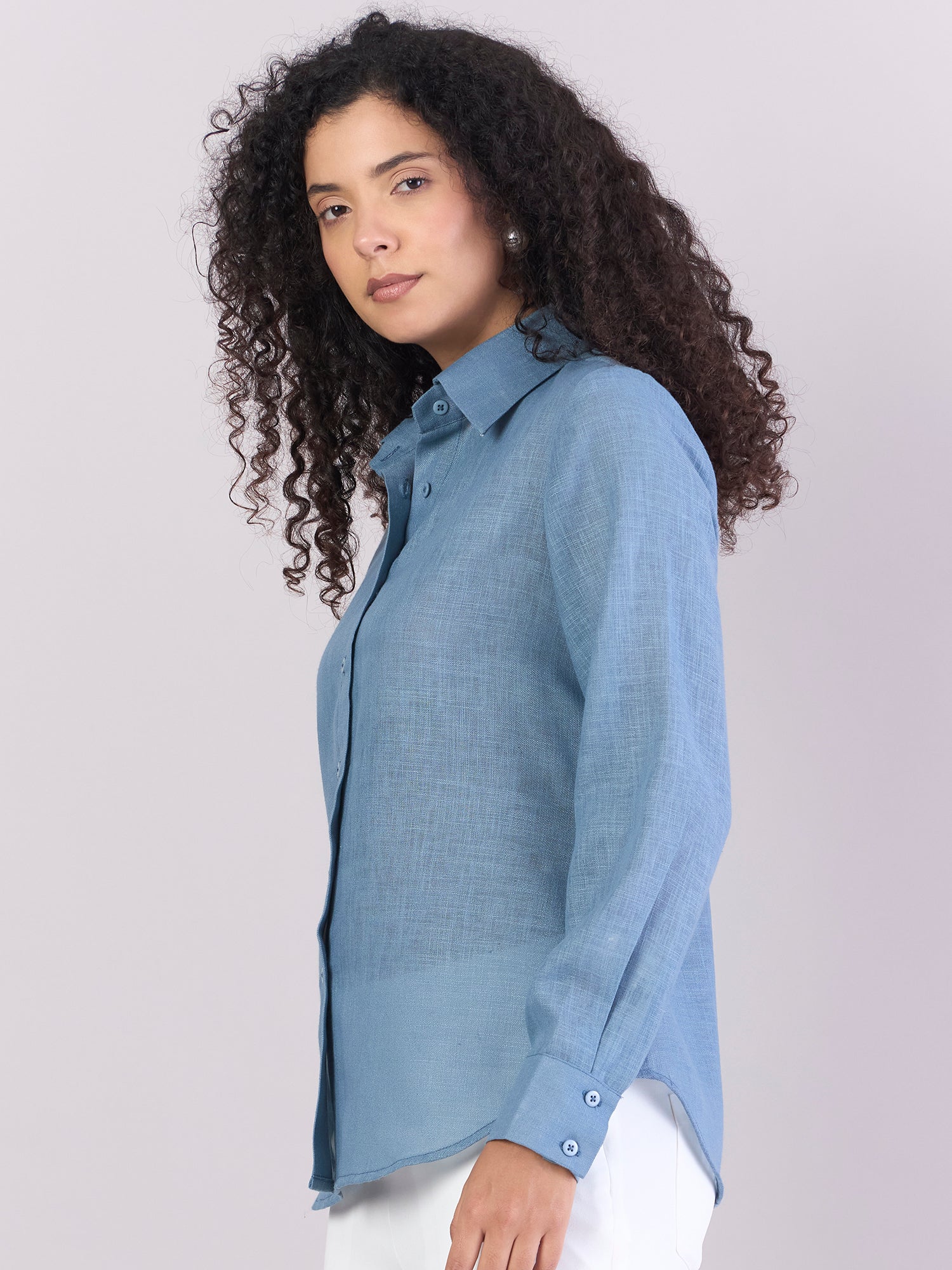 Dusty-blue Lightweight Button-up Soft Textured Shirt