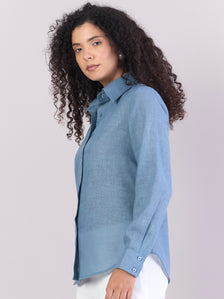 Dusty-blue Lightweight Button-up Soft Textured Shirt