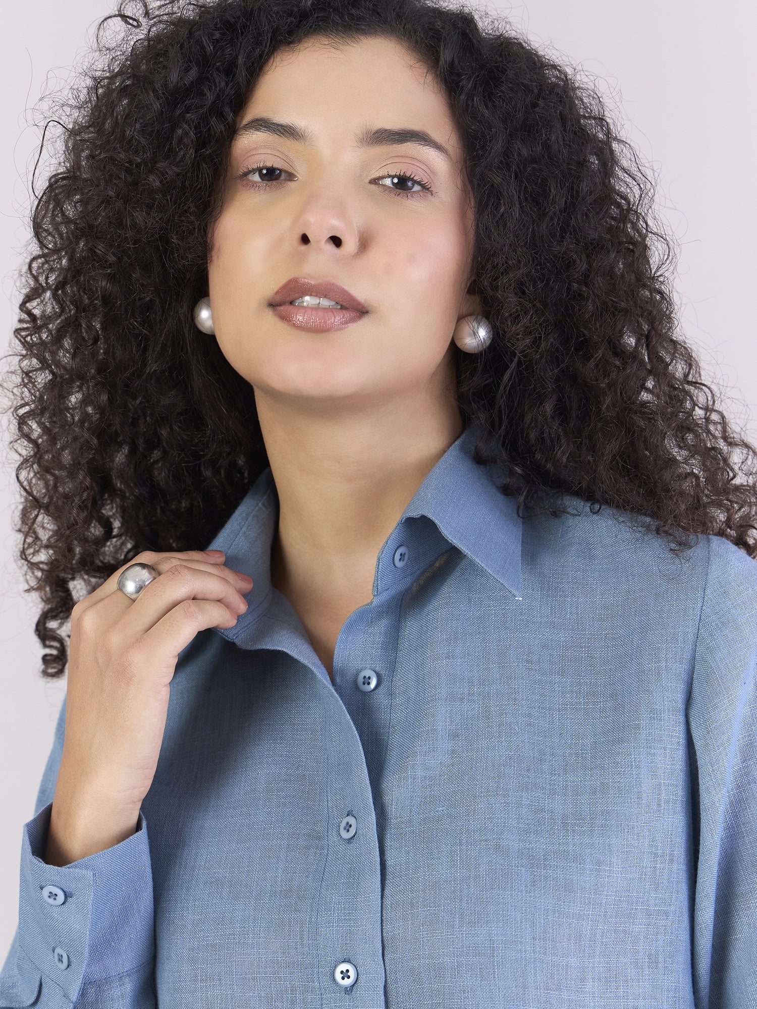 Dusty-blue Lightweight Button-up Soft Textured Shirt