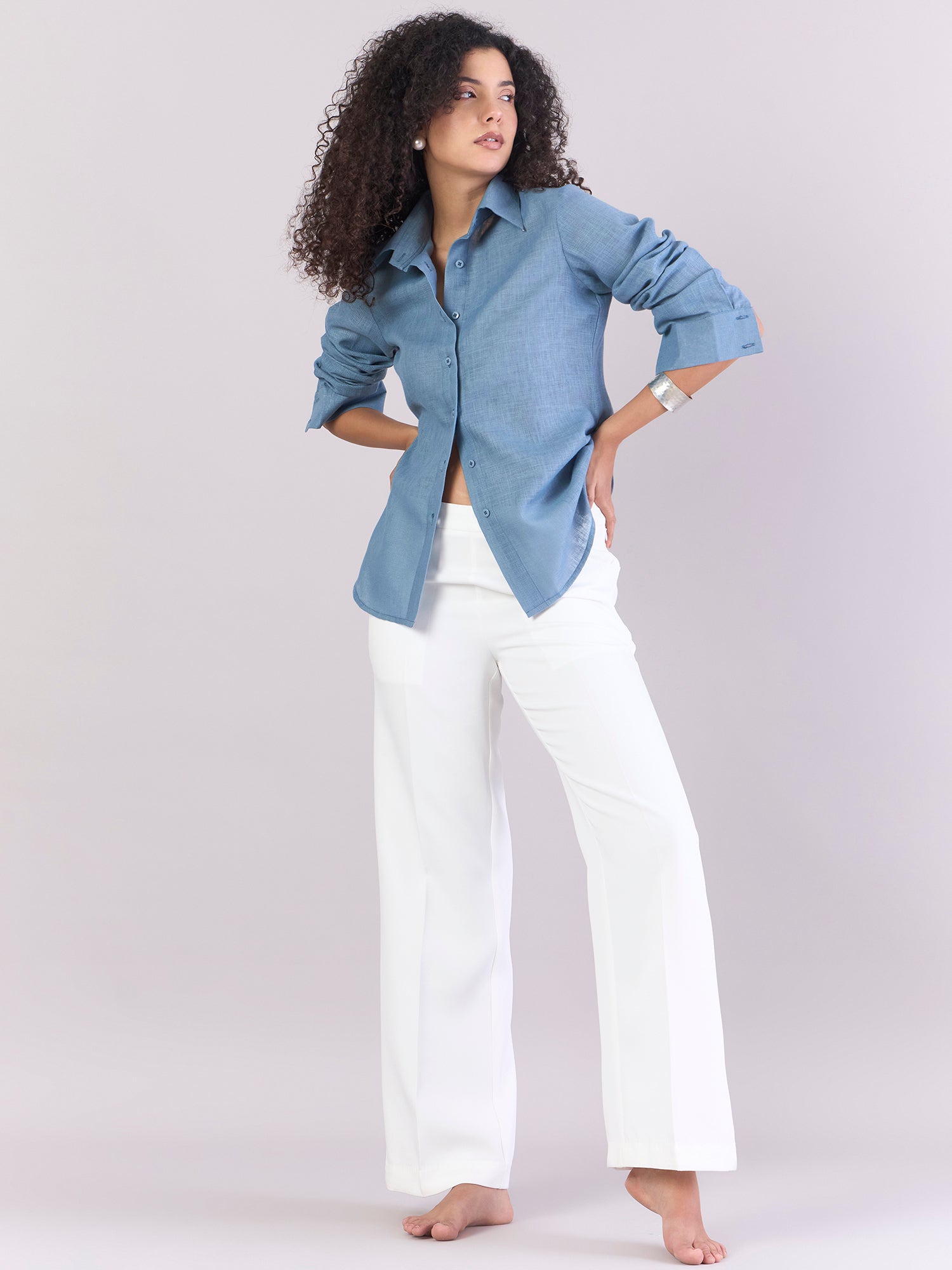 Dusty-blue Lightweight Button-up Soft Textured Shirt