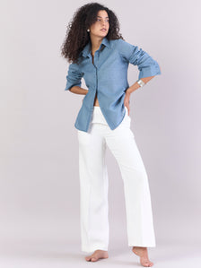 Dusty-blue Lightweight Button-up Soft Textured Shirt
