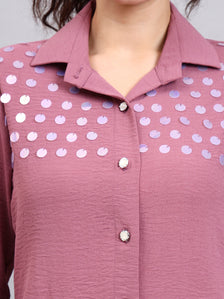 Classic Pink Satin Shirt with Embroidered Detailing and Comfort Fit