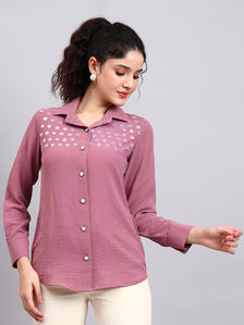 Classic Pink Satin Shirt with Embroidered Detailing and Comfort Fit