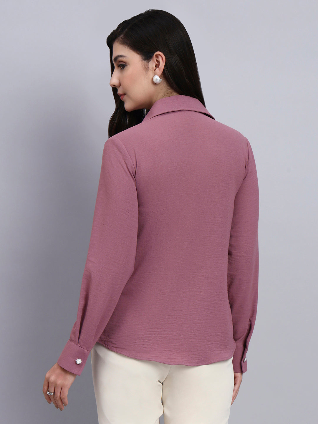 Women Classic Pink Satin Shirt