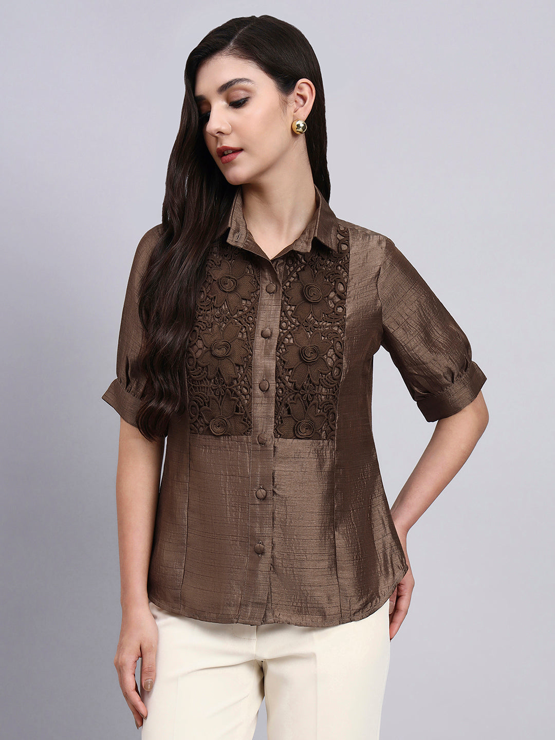 Women Modern casual Floral Embroidery Shirt