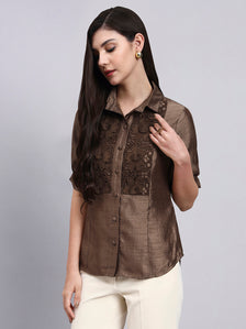 Women Modern casual Floral Embroidery Shirt