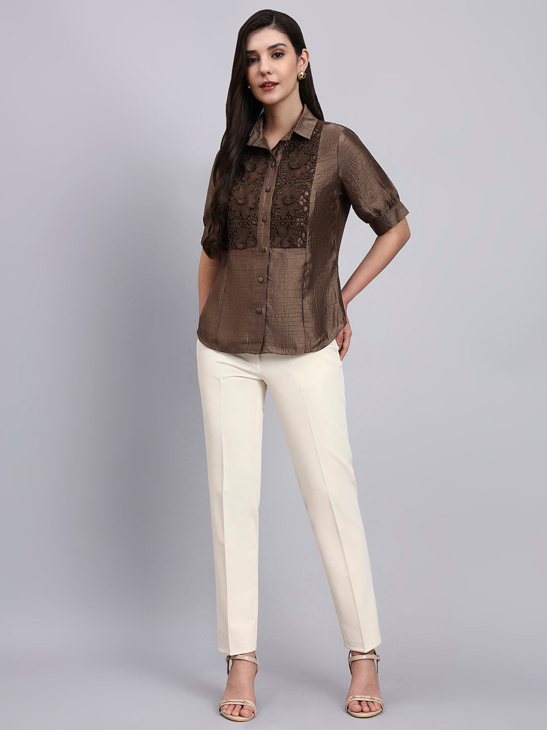 Women Modern casual Floral Embroidery Shirt