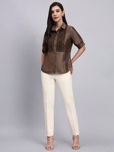 Women Modern casual Floral Embroidery Shirt