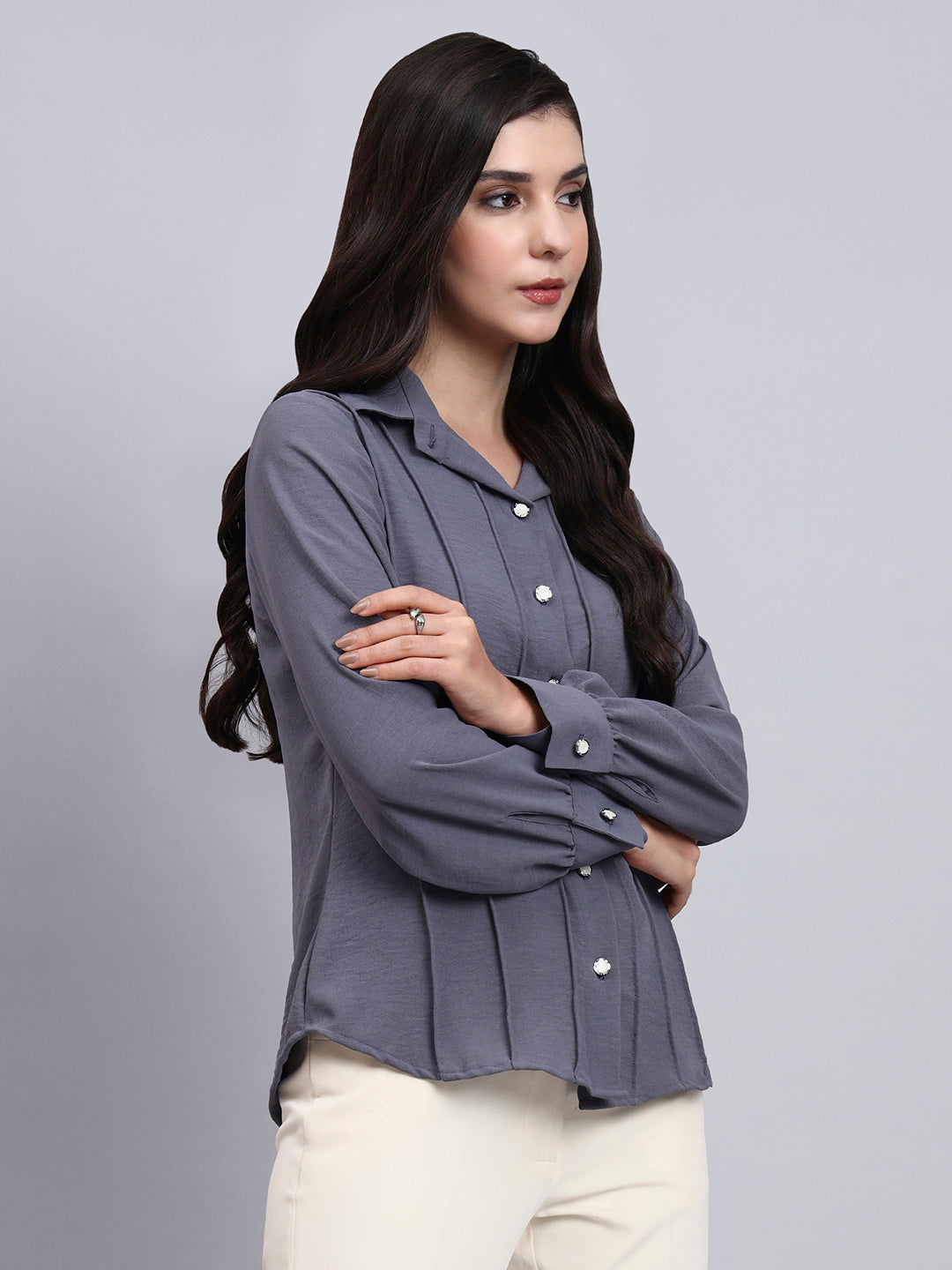 Women Modern Vertical Seam Detailing Full Sleeve Shirt