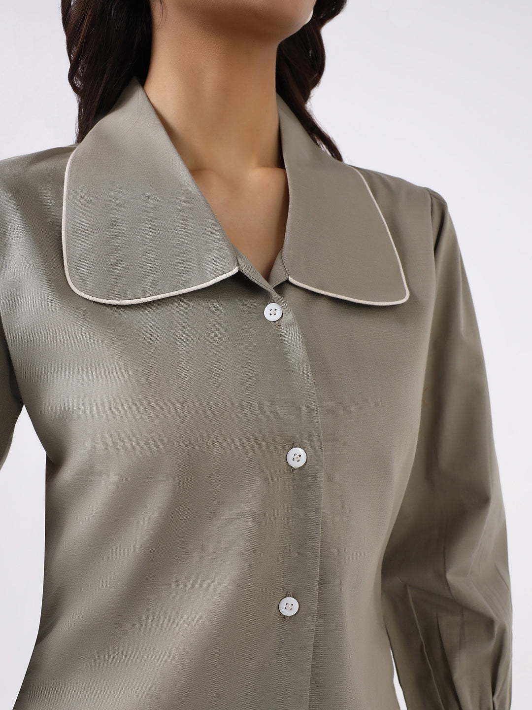Women sage green shirt with white relaxed fit Trouser