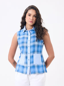 Women Blue Checked Shirt