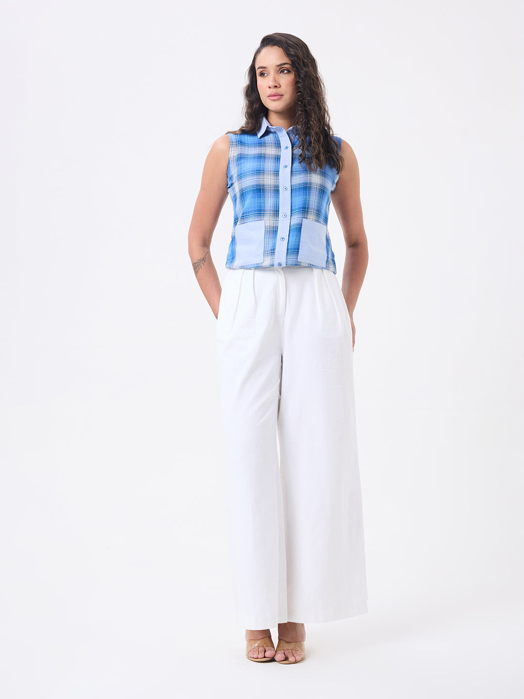 Women Blue Checked Shirt