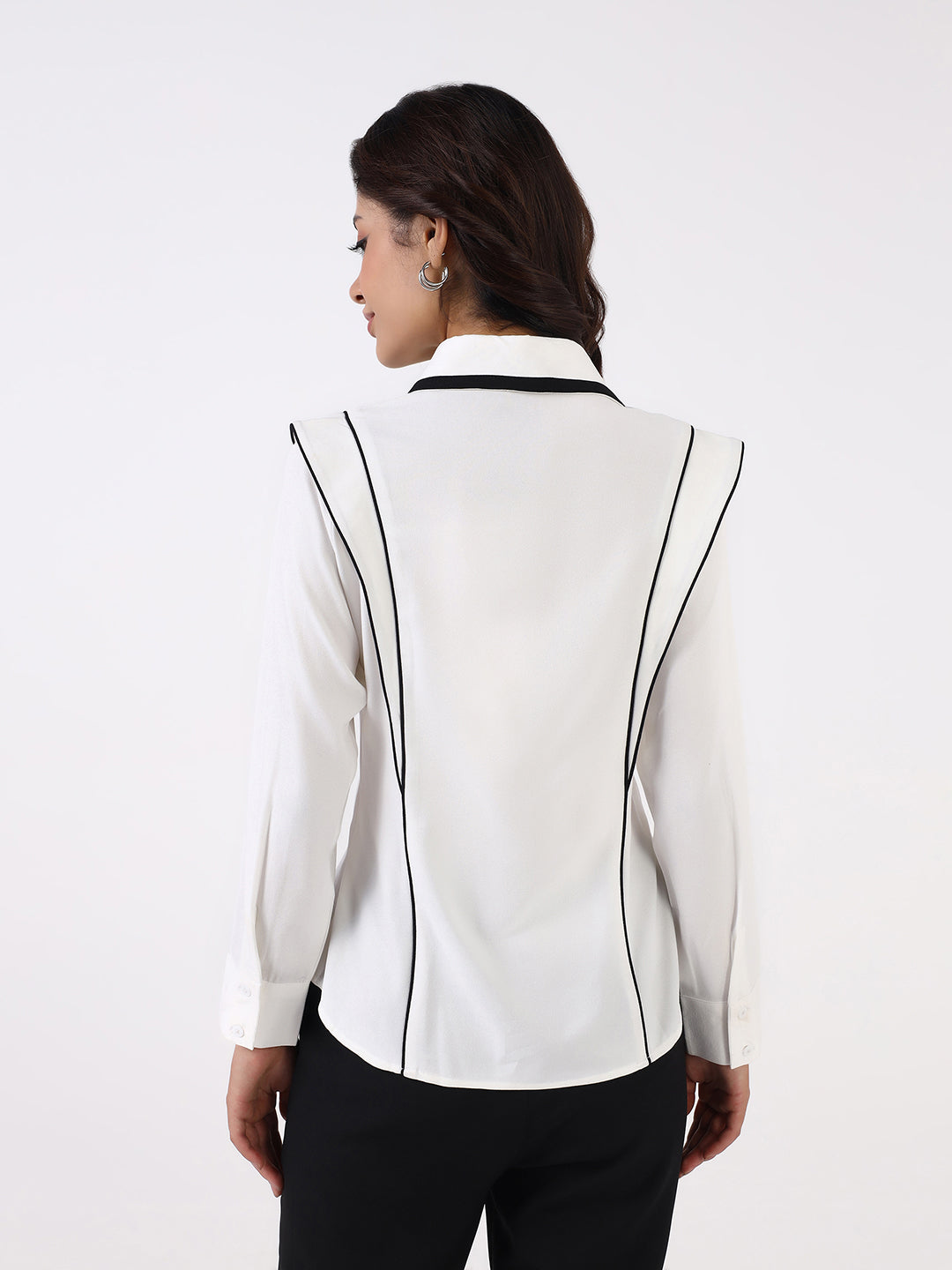 Women White Contrast Piping Shirt
