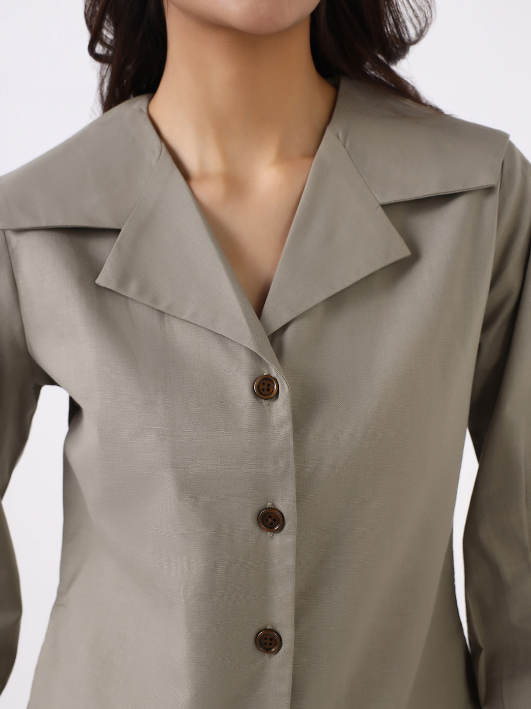Women Sage Green Notch Collar Shirt