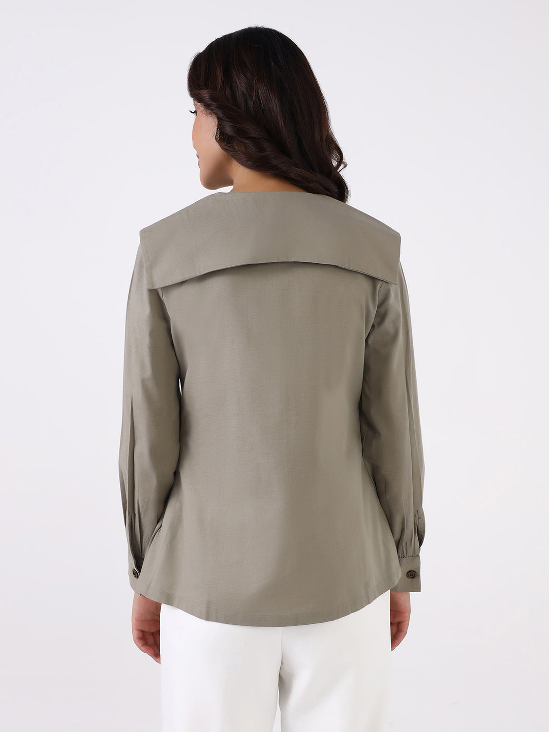 Women Sage Green Notch Collar Shirt