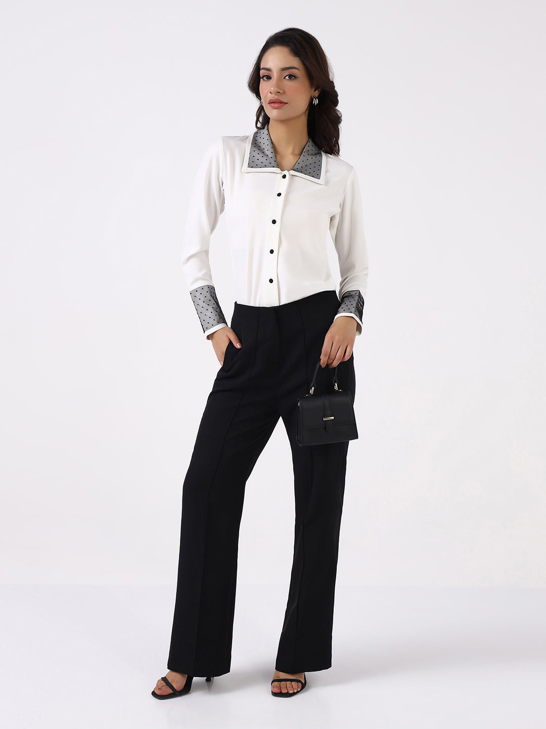 Women Classic white shirt with black flared Trousers