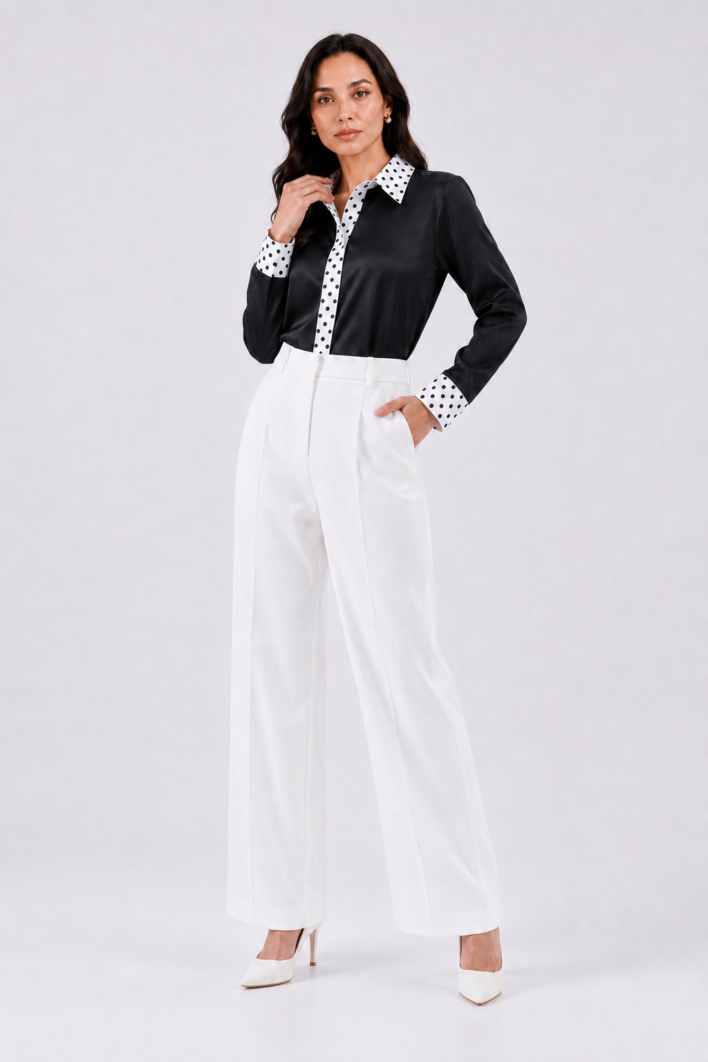 Women Black Satin Regular Fit Shirt