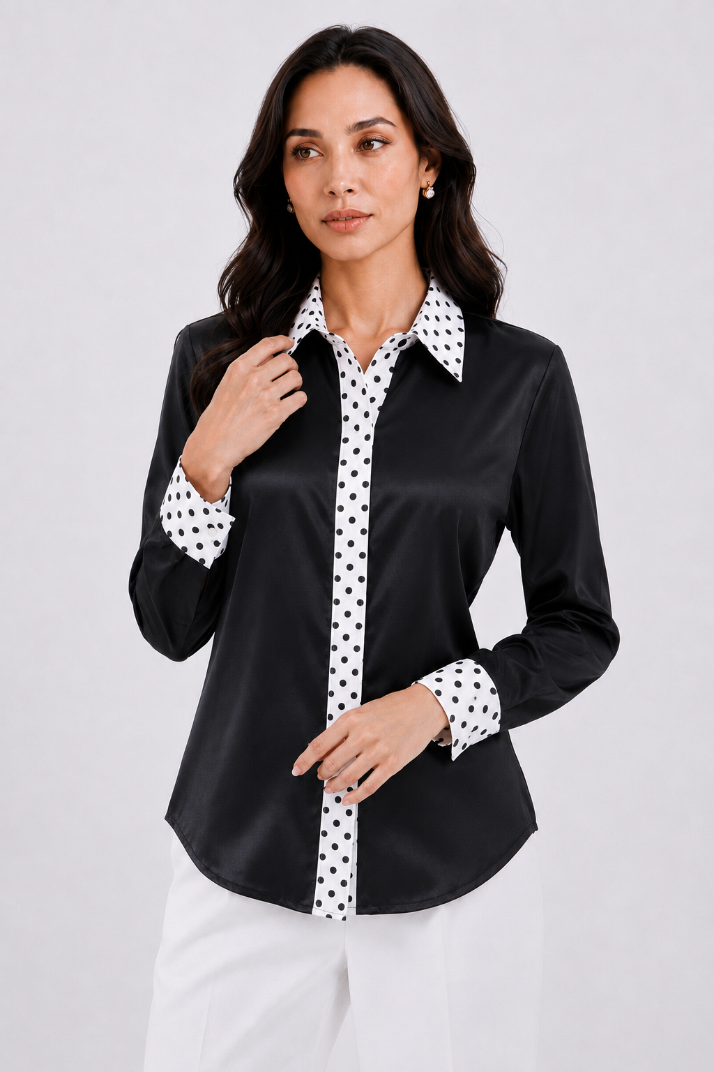 Women Black Satin Regular Fit Shirt