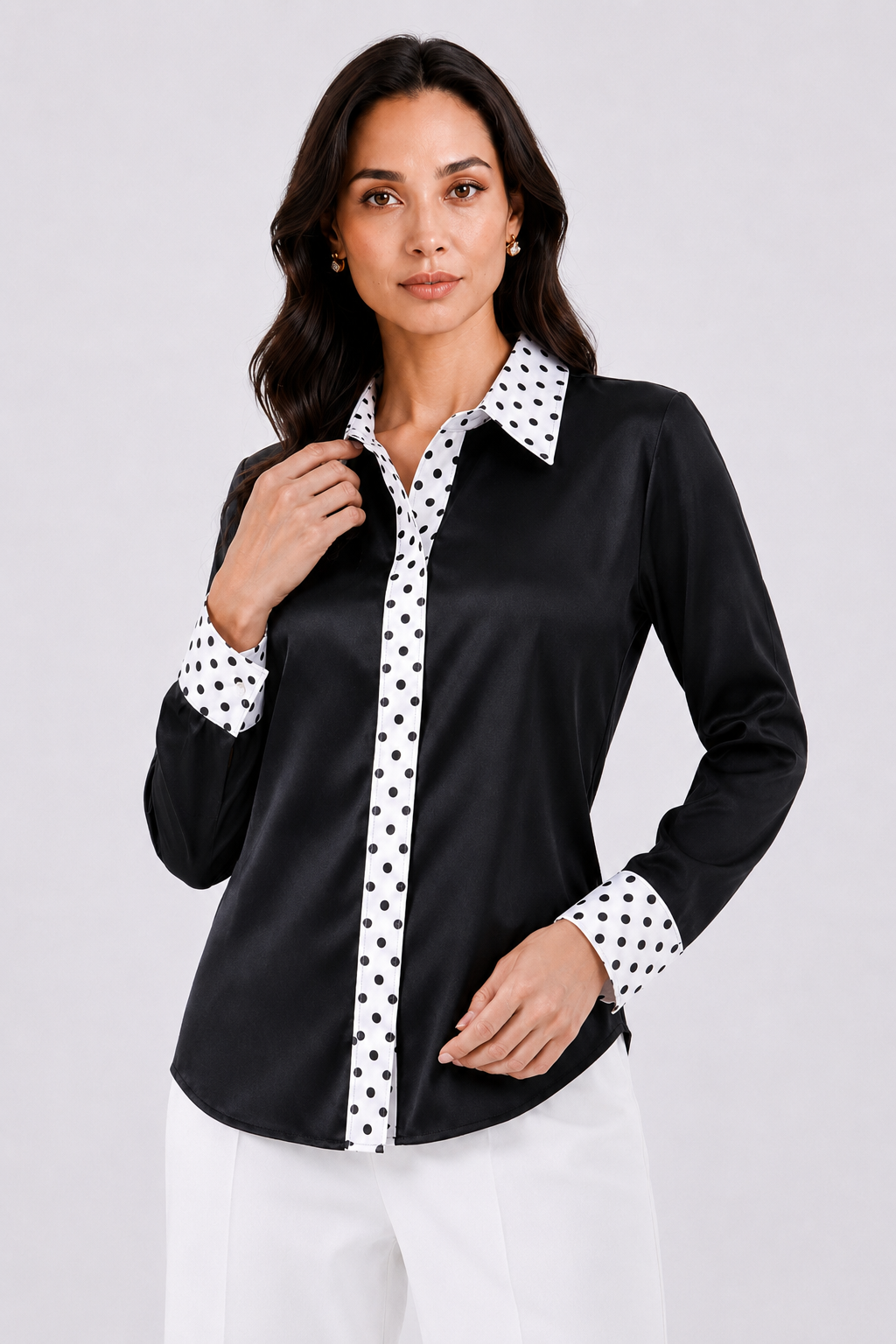 Women Black Satin Regular Fit Shirt