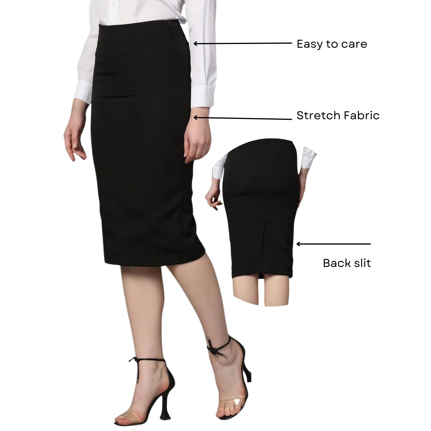 Stretch Pencil Skirt- Black