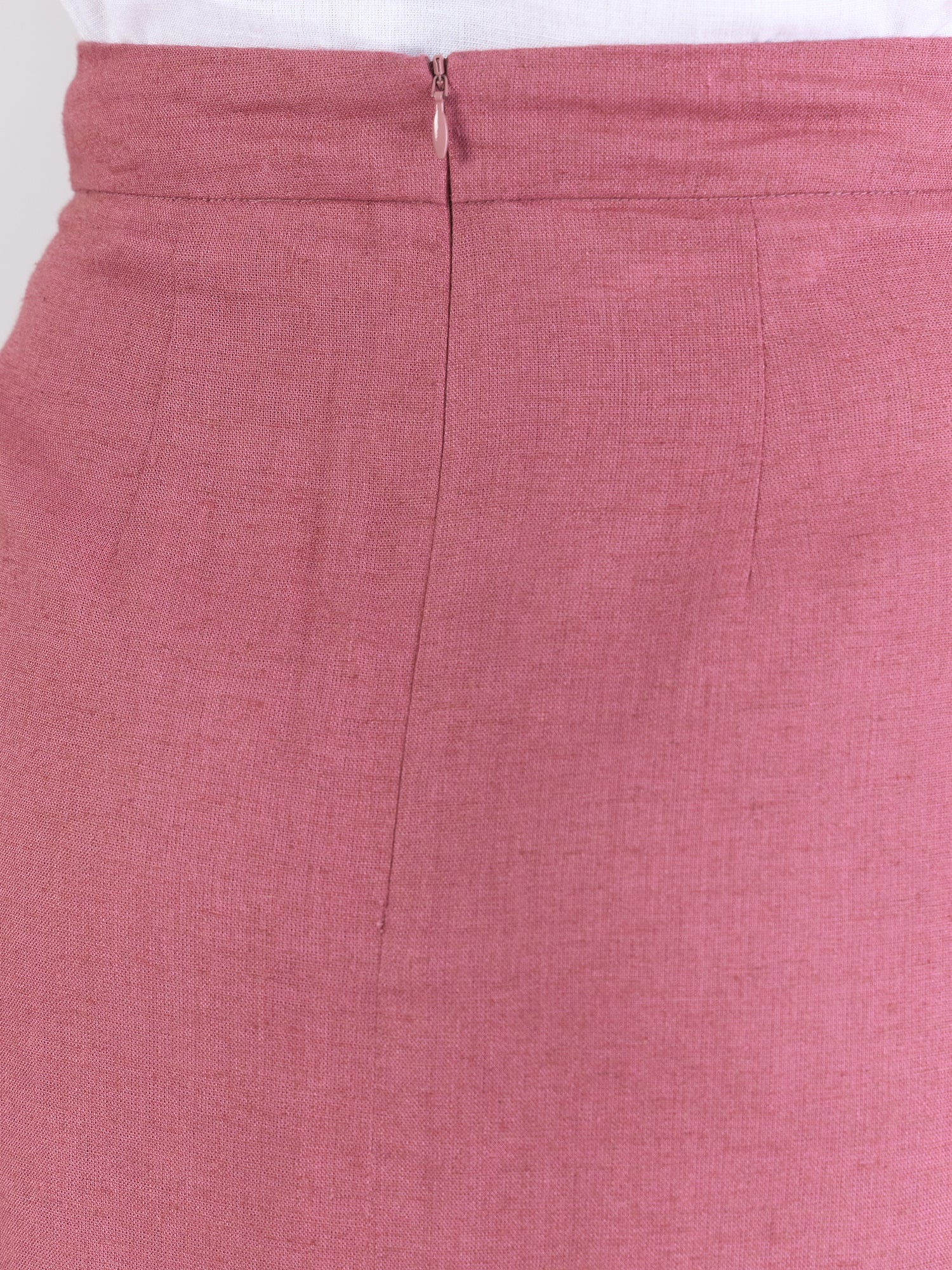 High-Waisted Linen-Rich A-Line Midi Skirt - Rose Pink