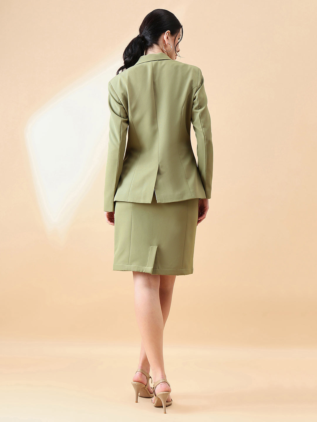 Business Formal Stretch Skirt Suit - Olive Green