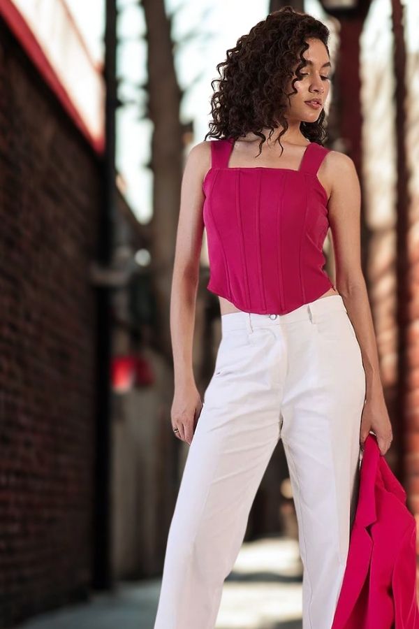 Women Pink Strappy Corset Top