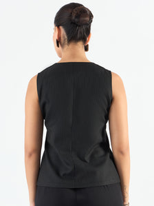 Black & White V-Neck Striped Sleeveless Vest Coat