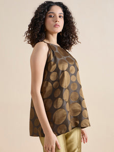 Copper-Brown Polka Dot Pure Silk Halter Neck Top