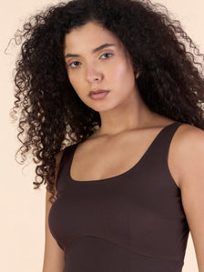 Dark Brown Slim Fit Darted  Asymmetric stretchableTop