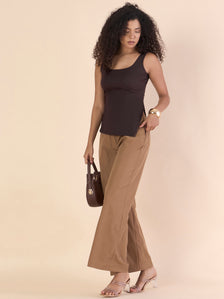 Dark Brown Slim Fit Darted  Asymmetric stretchableTop