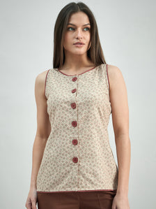 Women Sleeveless Roundneck Lace Trim Detail Top
