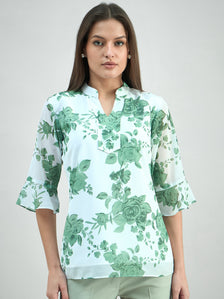 Women Floral Printed Flared Sleeve V-Neck Top