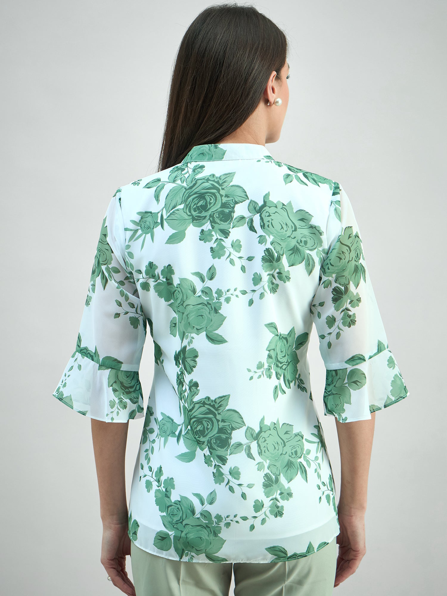 Women Floral Printed Flared Sleeve V-Neck Top