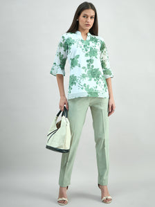 Women Floral Printed Flared Sleeve V-Neck Top