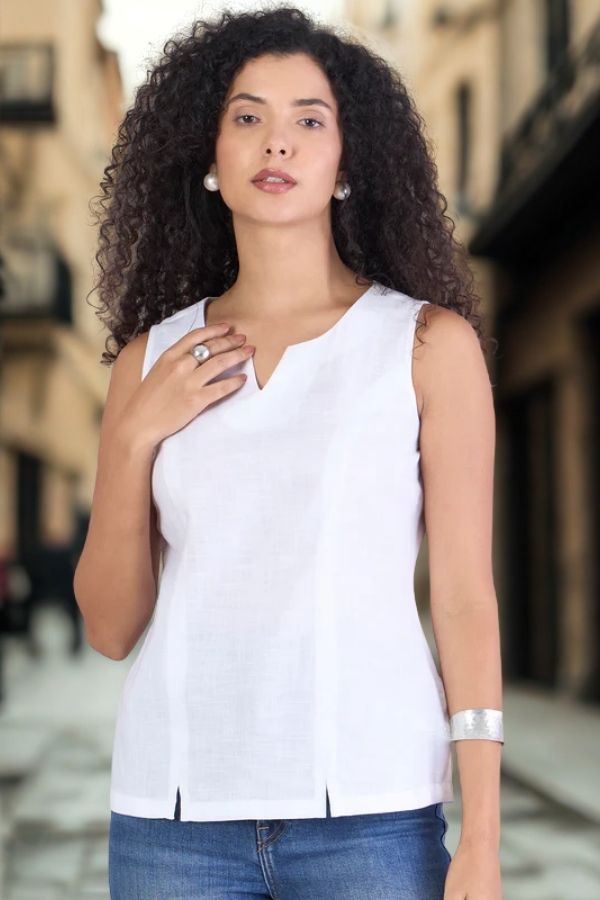 Women Princess Panel Cotton Top with Slit Detail