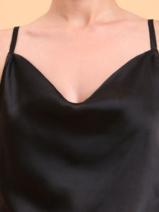 Black Cowl Neck Satin Tank Top