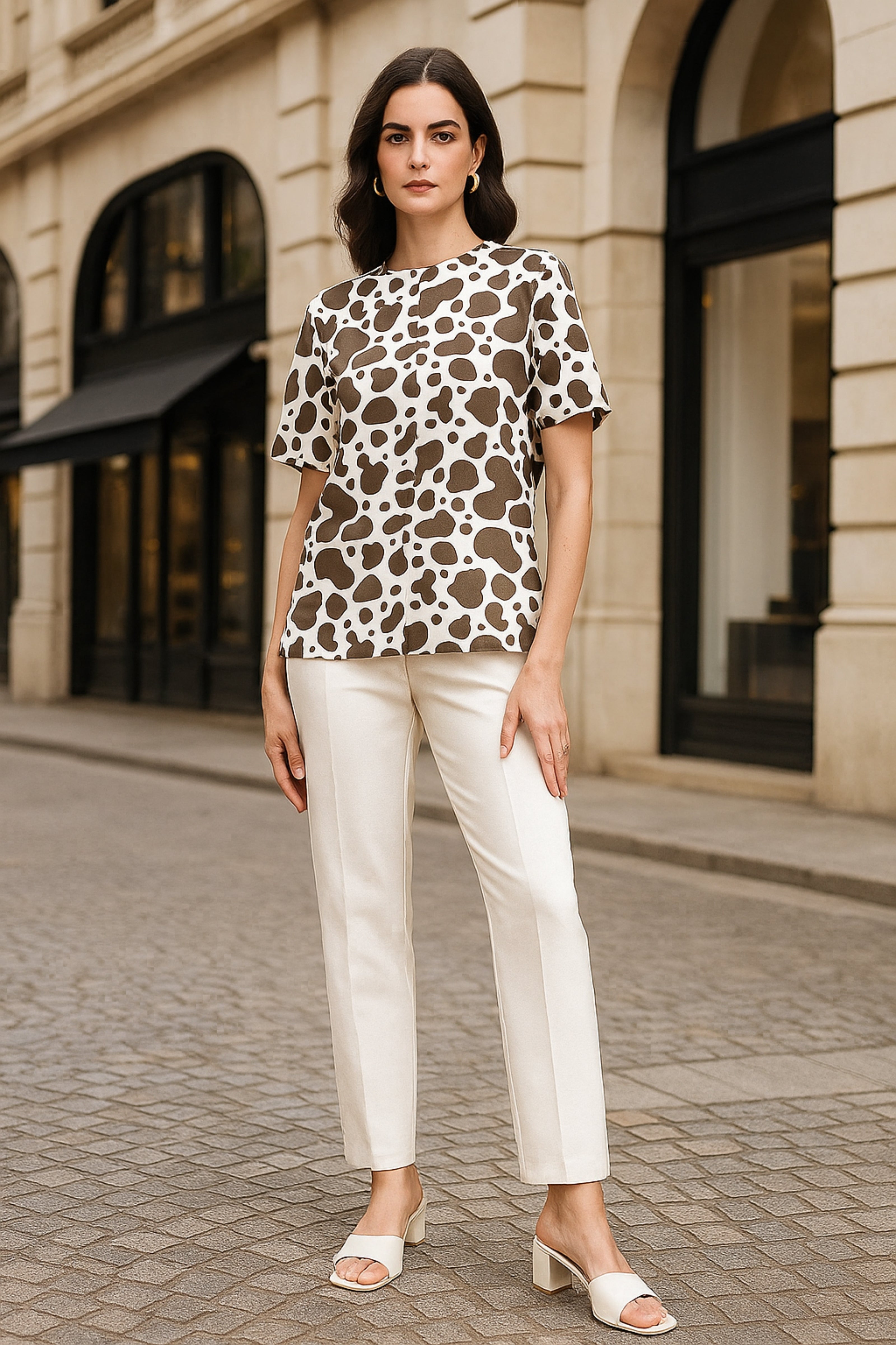 Animal Print Keyhole Detail Round Neck Top