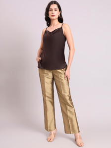 Chocolate Brown Cowl Neck Strappy Satin Top