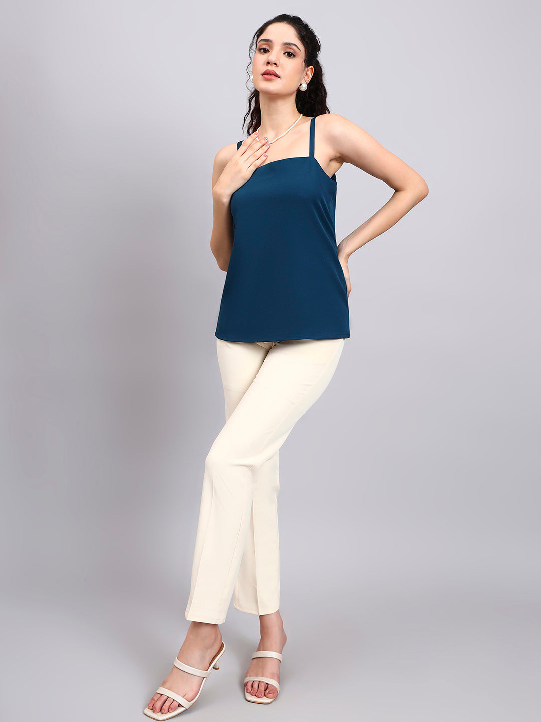 Teal Green Square Neck Sleeveless Camisole