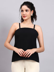 Black Square Neck Sleeveless Camisole with Comfort Fit