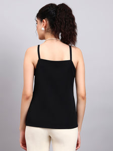 Black Square Neck Sleeveless Camisole with Comfort Fit