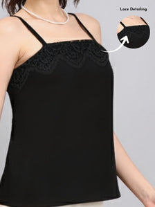 Black Lace-Trim Camisole-Perfect to Pair with Blazers